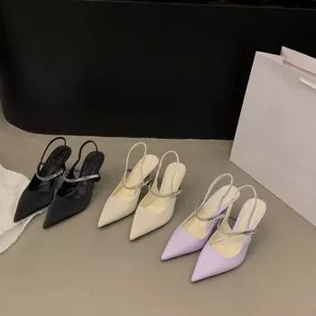 French temperament socialite bag head sandals fairy shoes 2025 new spring and summer pointed single shoes black high heels 35 чёрный