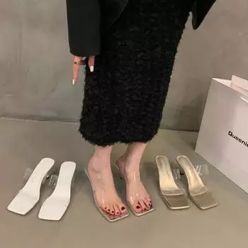 French temperament transparent with cool slippers fairy shoes summer wear 2024 new summer high heels sandals 35 золотой