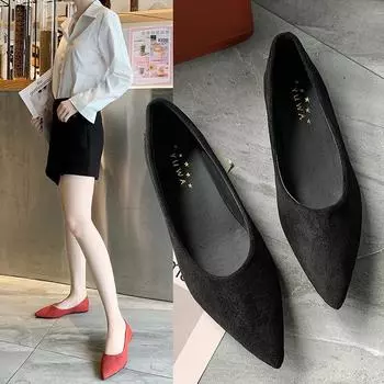 French temperament velvet pointed single shoes women s 2025 spring and summer new shallow mouth high-end niche soft-soled ladyshoes work shoes 35 чёрный