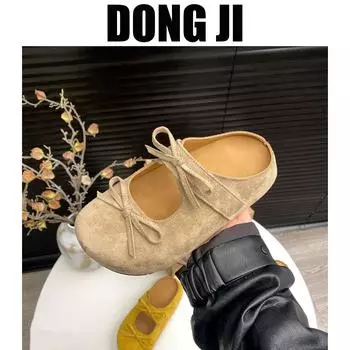 French thick-bottomed bag head half-drag girl spring and autumn new versatile bow fairy wind Mary Jane light mouth lazy slippers 35 хаки