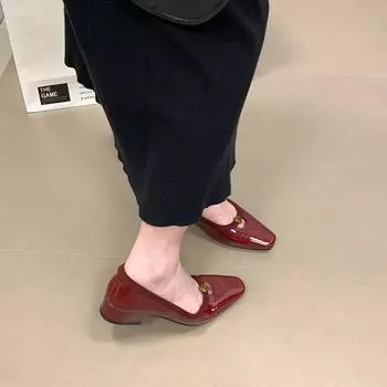 French thick heel commuter single shoes women s shallow mouth camellia one pedal beanie shoes low heel ballet shoes 35