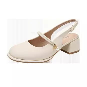 French thick heel empty bag head sandals women s summer 2025 new shallow mouth versatile square head single shoes high heel women s shoes 34