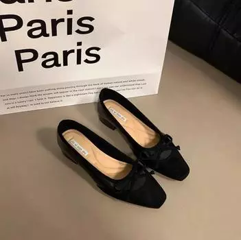 French thick heel single shoes versatile small fragrant single shoes women s 2024 autumn new bow temperament soft-soled shoes work shoes 35 абрикосовый