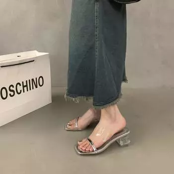 French transparent sandals high-heeled slippers fairy shoes wear 2024 summer design evening sandals 35 абрикосовый