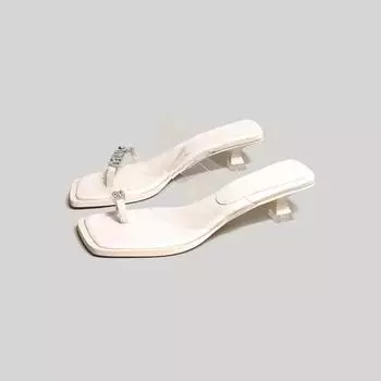 French transparent with cool slippers fairy shoes wear 2025 new summer rhinestone premium flat sandals 34