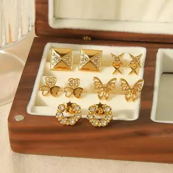 French Vintage Design Geometric Zircon Earrings 18K Gold Stainless Steel Butterfly Earrings Fashion Versatile Ladies Jewelry