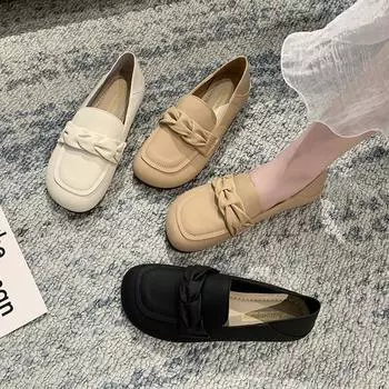 French with skirt, small leather shoes, women s spring 2025 new models, two loafers with one foot, soft-soled soft leather single shoes 35