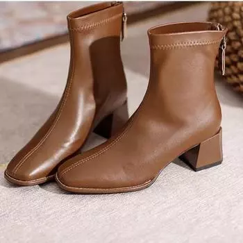 French Women Shoes Autumn Winter Classics Ladies Boots Temperament Ankle Boots Elegant Woman Heels Shoe Warm Fashion Woman Boots 35 чёрный
