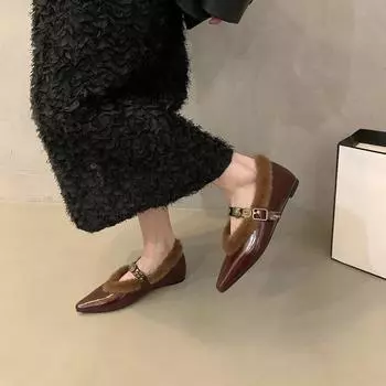 French wool cotton shoes single shoes women s shoes new pointed high-end leopard print Mary Jane evening shoes 35 чёрный