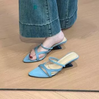 French word with pointed head celebrity lame heel slippers women s spring and summer 2025 two wear temperament back empty high heel sandals 35 чёрный