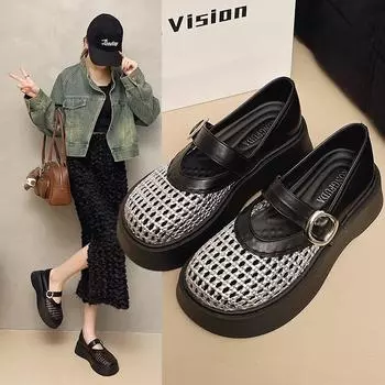 French woven hollow baotou half slippers 2025 summer new versatile breathable flat bottom seaside beach hole shoes 35 чёрный
