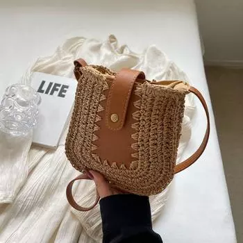 French Woven Straw Woven Bag Women s Summer 2025 New Arrival Popular Hot-Selling Product Mobile Phone Bag Seaside Vacation Beach Messenger Bag
