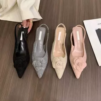 French Xiaoxiangfeng high heels bag head sandals fairy shoes 2025 new spring pointed pink evening shoes 35 чёрный