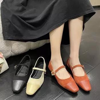 French Xiaoxiangfeng single shoes women s square head flat bottom soft sole evening shoes 2025 new fairy wind shallow mouth Mary Jane shoes 35 чёрный