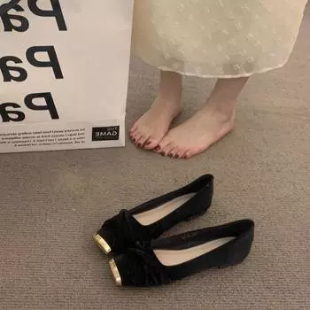 French Xiaoxiangfeng temperament Mary Jane shoes women s 2025 new shallow mouth square head one pedal flat beanie shoes 35 абрикосовый