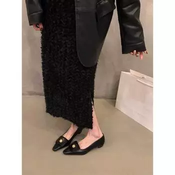 French Xiaoxiangfeng temperament small single shoes women s shoes 2025 new spring, autumn and winter flat-bottomed pointed black commuter shoes 35 чёрный