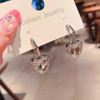 French Zircon Transparent Love Heart Earrings Refined Grace Fancy Niche Style Ear Ring Ear Rings 2025 New Arrival Tide Silver