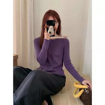 Fresh All-Match Soft Glutinous Base Top Sweater Purple S