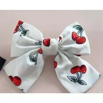 Fresh and Sweet Cherry Large Bow Spring Clip Back of Head Fabric Long Streamer Hairpin Cute Hair Accessories