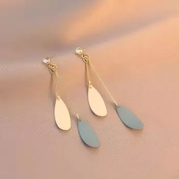 Fresh Blue Long Exquisite Mori Fairy Beautiful Earrings [535] Mori leaf ear pin