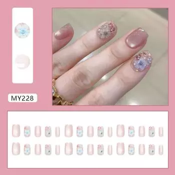 Fresh camellia fine flash streamer cat eye sweet gentle girl removable manicure 30 pieces