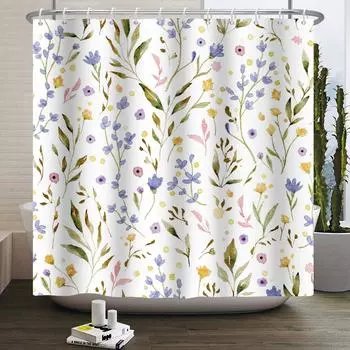 Fresh Flowers Print Shower Curtain Small Floral Home Bathroom Decoration Bath Curtains Waterproof Polyester Fabric With 12 Hooks 90x180cm