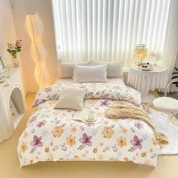 Fresh Flowers Quilt Cover 100% Cotton Zipper Duvet Cover High Quality Skin-friendly Comfortable Bedding for Kids Teens Adults 150x200cm Single 1Pc