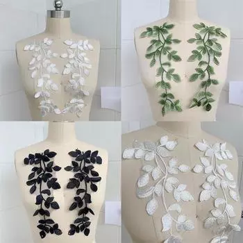 Свежий зеленый цветок Ткань Наклейка Кружевной цветок Цветок Зеленые наклейки Платье Украшение Кружево Вышивка Кружево 31cm*12cm зелёный