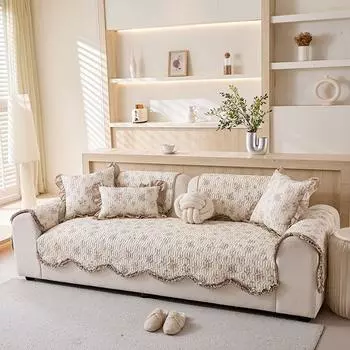 Fresh Pastoral Style Cotton Sofa Cushion All Year Round Neutral Non-Slip Cushion Pure Cotton Fabric Cover Towel 2025 New Arrival Brown Rose 45*45cm pillow case without core