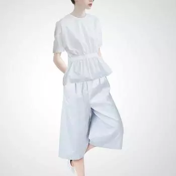 Fresh Plaid Printed High-Waist Wide-Leg Pants Anti-Aging Top White + Gray M