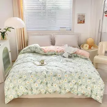 Fresh White Flowers 100% Cotton Duvet Cover Botanical Floral Pattern Quilt Cover with Zipper Queen King Bedding for All Season 160x210cm Single 1pc