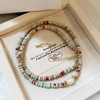 Freshwater Pearl Female Clavicle Chain Bohemia Natural Stone Natural Stone Rainbow Pearl Necklace