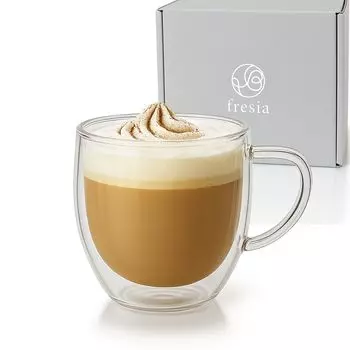 Fresia Double Wall Glass Tumbler Mug Coffee Cup Heat Resistant Glass Microwave Safe Day Birthday Gift for Women Wedding Gift Mother s (Single Item)
