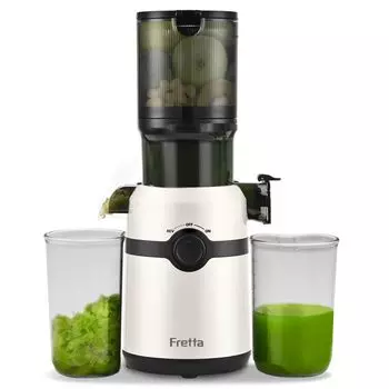 Fretta Wide 1L Large Slow No Cuting Easy to Cold Press Squeezed Waste Juicer BPA White, 10.8 см входное отверстие, емкость, соковыжималка, требуется, одноразовая заливка,