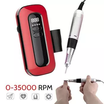 Фреза для ногтей USB 35000 об/мин Профессиональный аккумуляторный набор сверл для ногтей с аккумулятором для телефона емкостью 1000 мАч красный