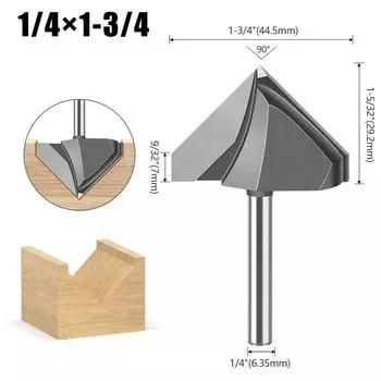 Фреза V-образная 90 градусов для деревообработки, фрезерная головка для триммера, фрезерование пазов в алюминиевых и пластиковых плитах, интегрированный настенный складной нож, гравировальный станок 90 ° V knife 1/4 * 1-3/4