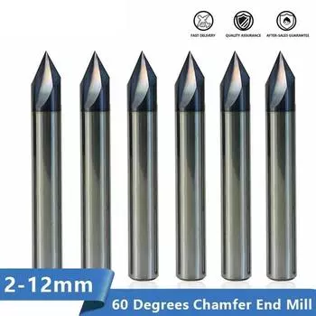 Фрезерный станок для снятия фасок, концевая фреза, 60 градусов, аксессуары из карбида 2xD4x60degrees