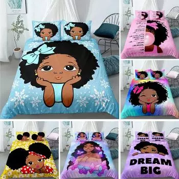 frican American Duvet Cover Gilrs Kids Cute Ballet Princess Dancer Bedding Set Double Queen King Size Polyester Qulit Cover 70x133cm 2pcs