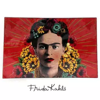 Frida Kahlo [Q9974] - Пустая стеклянная карманная тарелка Frida Kahlo красная - 23x15x3 см