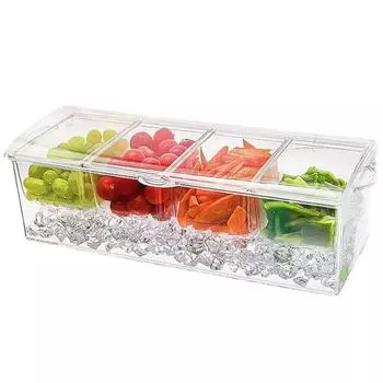 Fridge Fruit Box with Ice Space 4 Transparent Detachable Lid Stoarge Compartments Salad Fruit