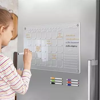 Fridge Magnet Sticker Calendar Weekly Planner Magnetic Dry Erasable whiteboard Schedule Transparent Acrylic Fridge Message Menu