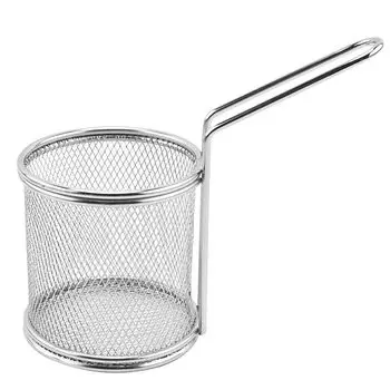 Fried Colander for Fried Fry Oil with Stainless For Commercial Home Metal Mesh Net Colander, Basket, Food, Basket, Strainer, Drainer, Round, Handle, серебряный