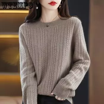 Fried Dough Twists Sweater Women s Autumn and Winter Round Neck Pullover Slouchy Shorts Knitted Shirt Solid Casual Sweater S зелёный