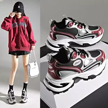 Fried Street Dad Shoes Women s Height Increasing Thick-soled Small 2024 New Winter Super Fire Leather Surface Breathable Lightweight Sneakers 35 чёрный