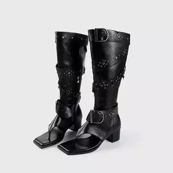 Fried Street High Heel Spice Girls Pants Pants Boots Women s New Mezzanine Cool Boots Belt Buckle High Western Boots Women 35