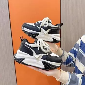 Fried Street Light Daddy Shoes Women s 2024 Spring New Internet celebrity thick-soled muffin shows feet Small man increases height Women s shoes 35 чёрный