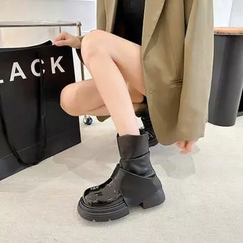 Fried Street Super Fire Универсальные черные короткие ботинки с толстой подошвой Женские весенние и осенние одинарные ботинки 2024 Новые модные американские ботинки высокого класса 35 чёрный