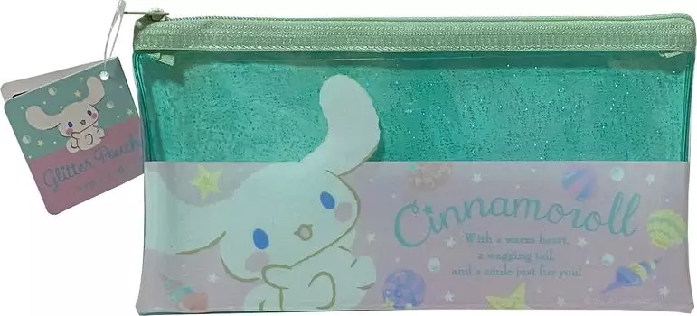 FRIEND Sanrio Cinnamoroll Flat Vinyl Glitter Pouch Zipper Pen Accessory Case Bag 2010cm (Shell)