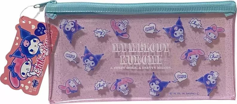 FRIEND SANRIO My Melody x Kuromi плоский виниловый блестящий мешочек 20 x 10 см чехол для ручек на молнии сумка (Милый), Многоцветный, Мешочек.