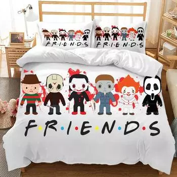 Friends Forever Bedding Duvet Cover With 2 Pillows Simple Style Bedding Set Relaxed Soft Queen Size Modern Home Pattern Style EU Single 135x200cm